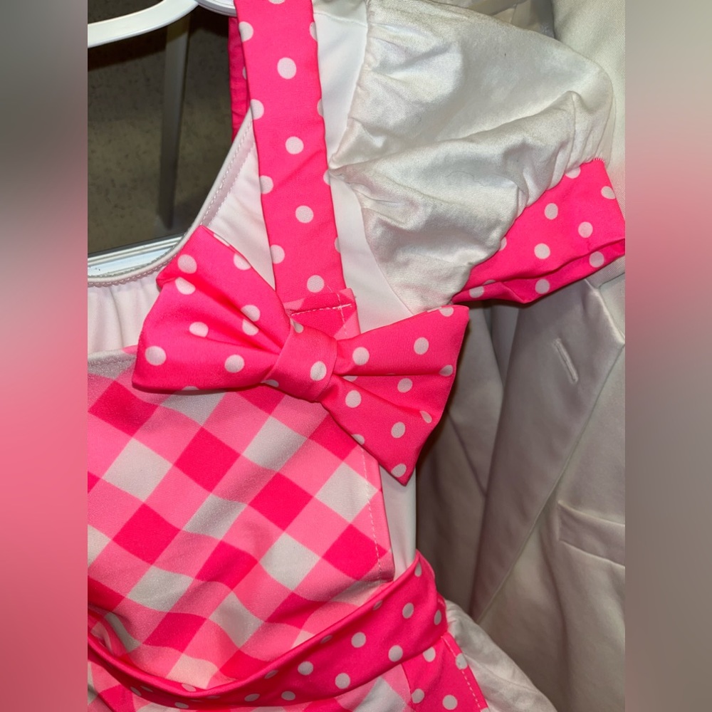 XSC WEISSMAN White & Pink Polka Dot Dance Wear Costume Apron Dress NWOT - Picture 3 of 12